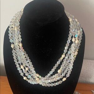 Vintage 5 strand crystal/pearl necklace